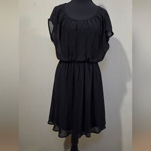 Lush Black Short Sleeve Chiffon Mini Dress